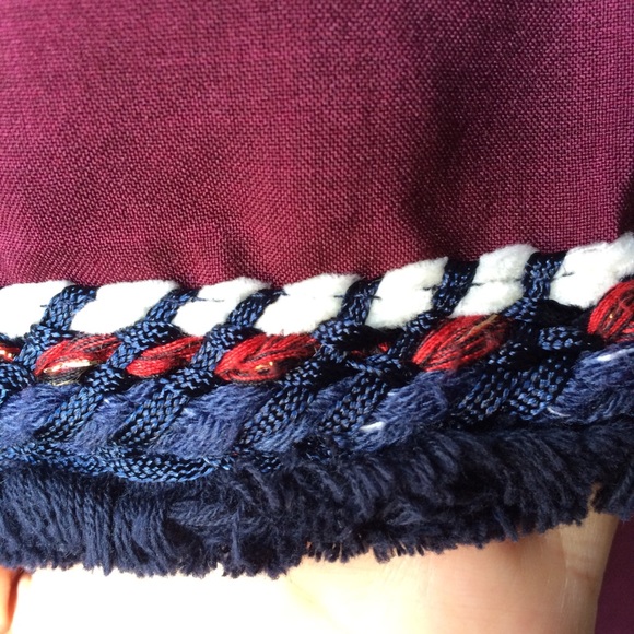 ⭐️Wine Red Boxy Top with Braided Tweed Fringe Trim - Picture 6 of 8